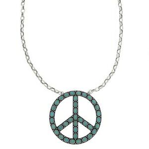 Western Jeweled Peace Sign Pendant Necklace